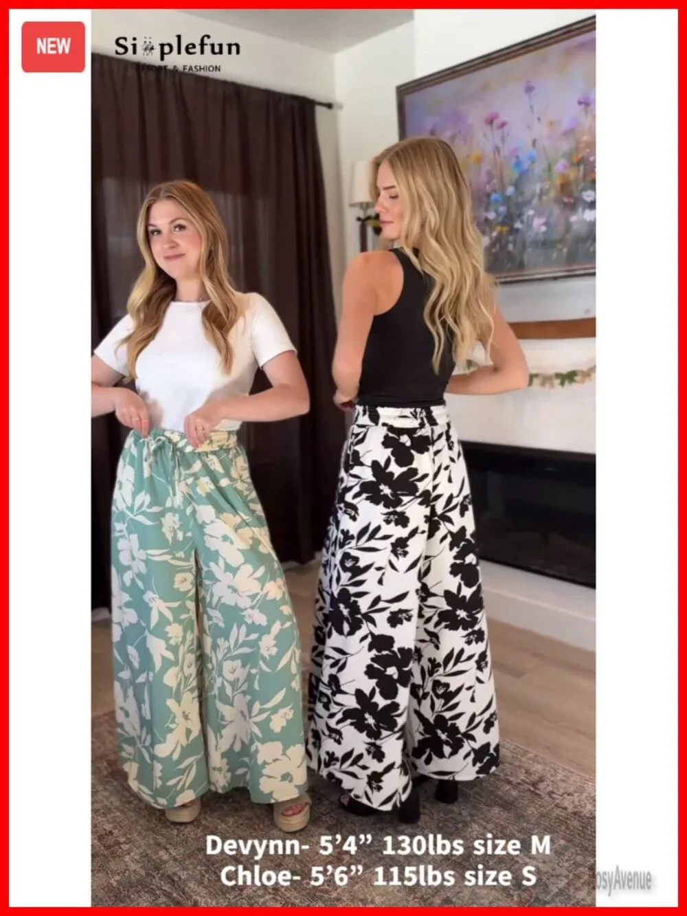 Women's Palazzo Pants Boho Floral Wide Leg High Waisted Flow Pants with Pockets
